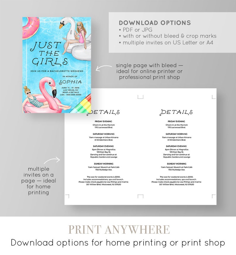 Bachelorette Party Invitation Printable Itinerary Spa Etsy