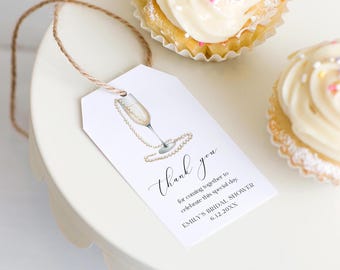 Pearls and Prosecco Favor Tag Template, Thank You Tag, Bridal Shower, Bubbly, Instant Download, Editable Text, Templett #0065-256FT