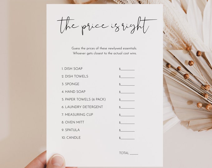 The Price Is Right Game Template, Printable Minimalist Bridal Shower Game, 100% Editable Text, Instant Download, Templett #0031-11BRG