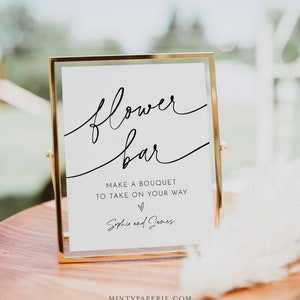 Signo de barra de flores, ducha nupcial moderna minimalista / favor de la boda, construye tu ramo, instantánea, plantilla editable, Templett #0032-322LS