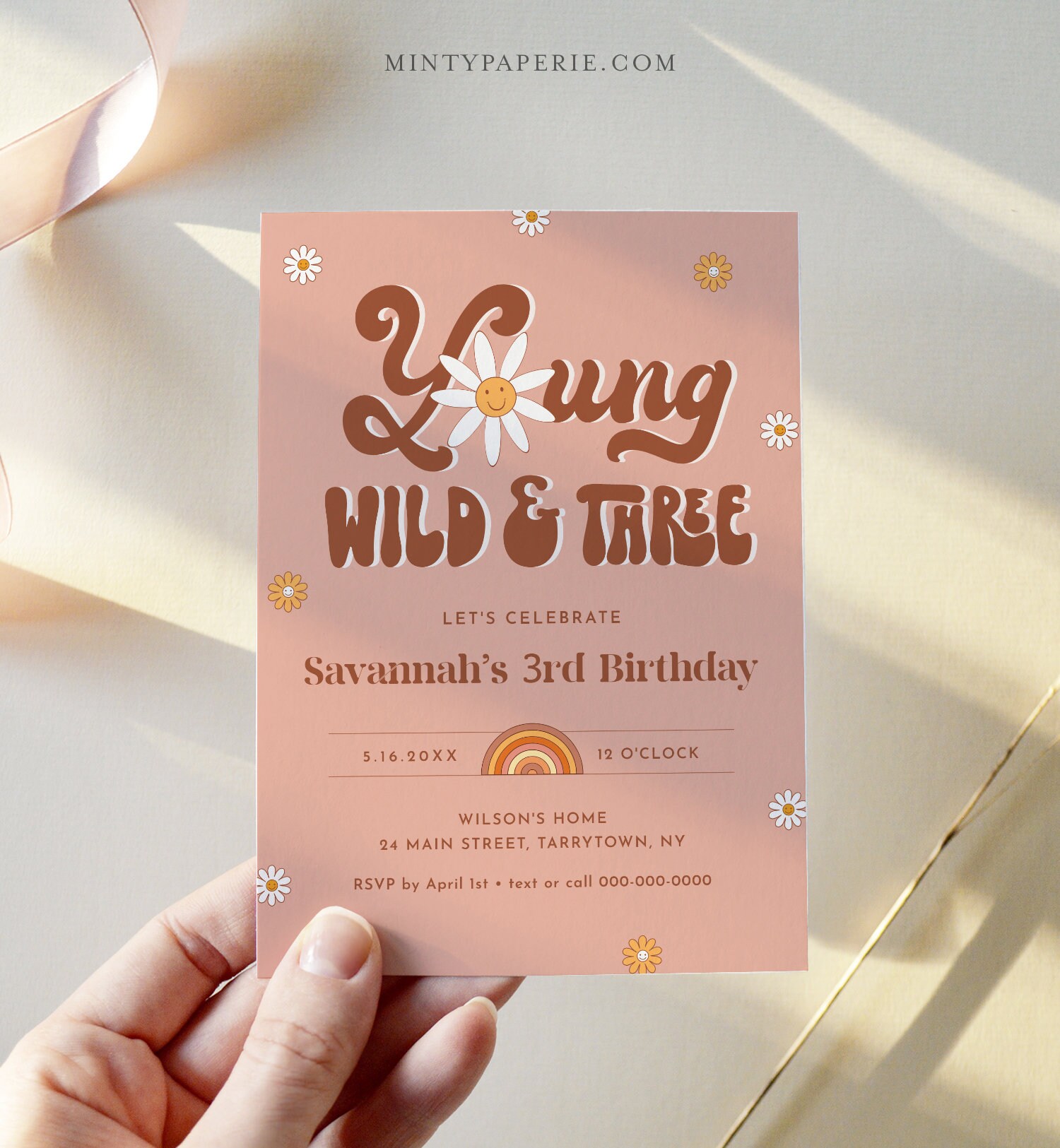 Editable Groovy Young Wild and Three 3rd Birthday Invite -  Denmark