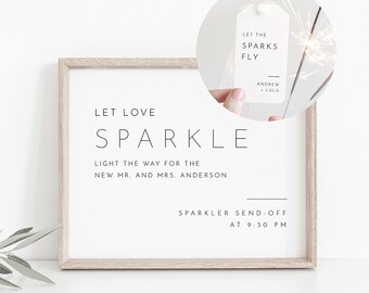 Sparkler Send Off Sign and Tag, INSTANT DOWNLOAD, Editable Template, Printable Wedding Sparkler Sign, Custom Sparkler Tag, Templett #094-06S