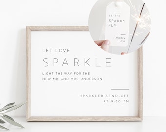 Sparkler Send Off Sign and Tag, INSTANT DOWNLOAD, Editable Template, Printable Wedding Sparkler Sign, Custom Sparkler Tag, Templett #094-06S