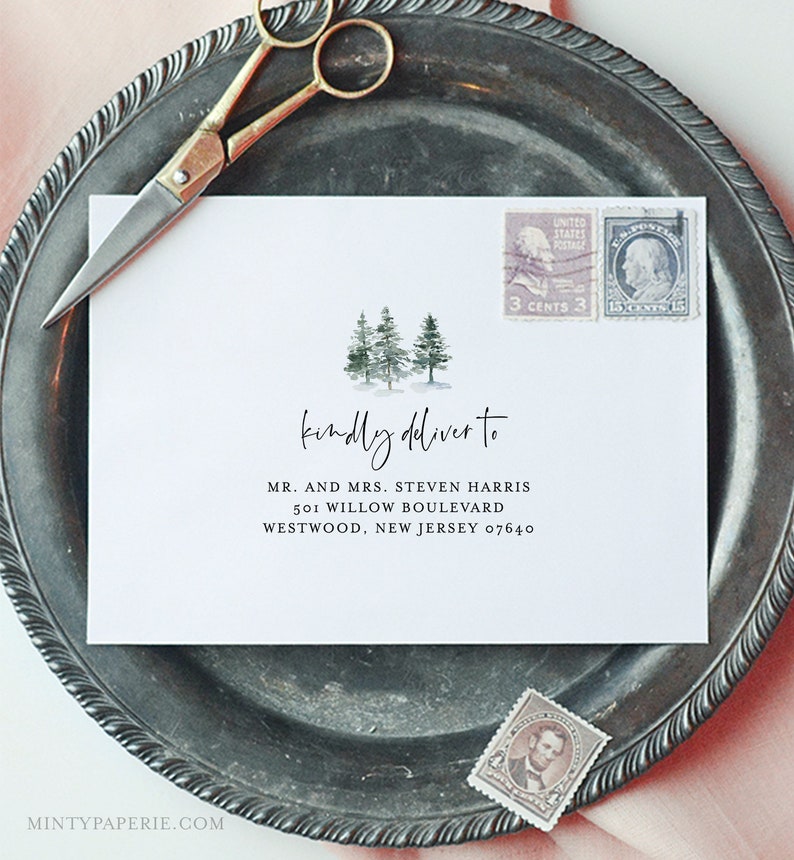 Pine Tree Envelope Template DIY Woodland Wedding Address Etsy