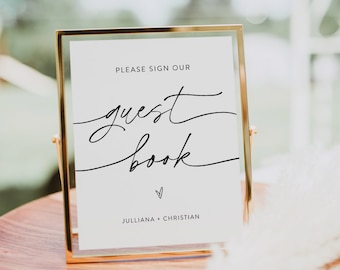 Wedding Guest Book Sign, Editable Template, Printable Guestbook, Minimal, Modern Script, Tabletop Sign, Instant Download, Templett #0032-01S
