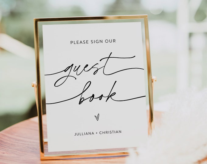 Wedding Guest Book Sign, Editable Template, Printable Guestbook, Minimal, Modern Script, Tabletop Sign, Instant Download, Templett #0032-01S