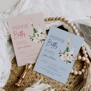 Poppin Bottles Baby Shower Invitation, Champagne, Printable Couples Baby Shower Invite, Editable Template, Instant Download #055-239BA