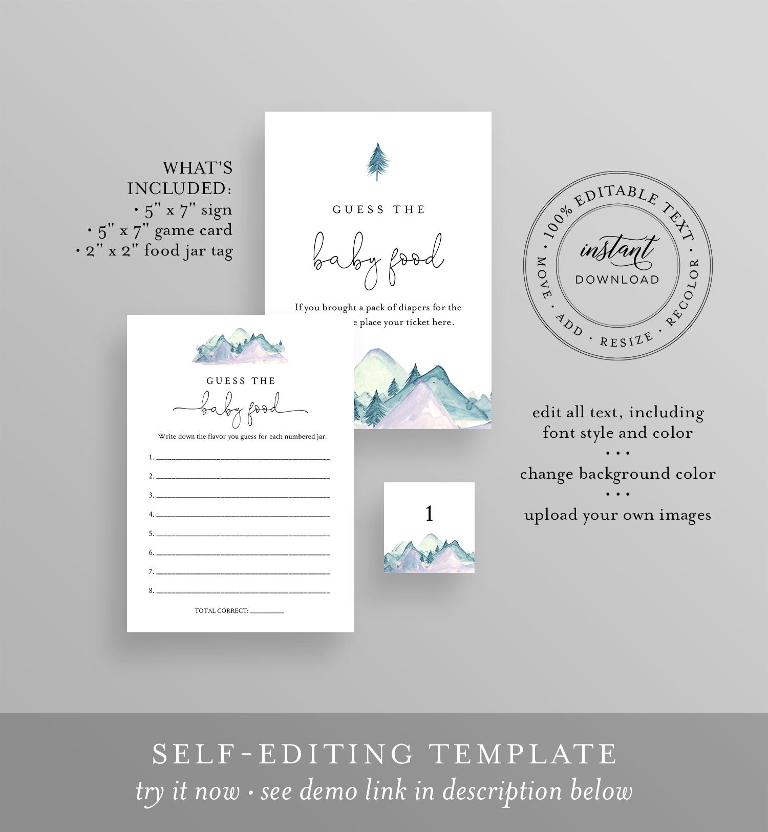 Baby Food Game, Guess the Baby Food, Winter Pine Mountain Baby Shower