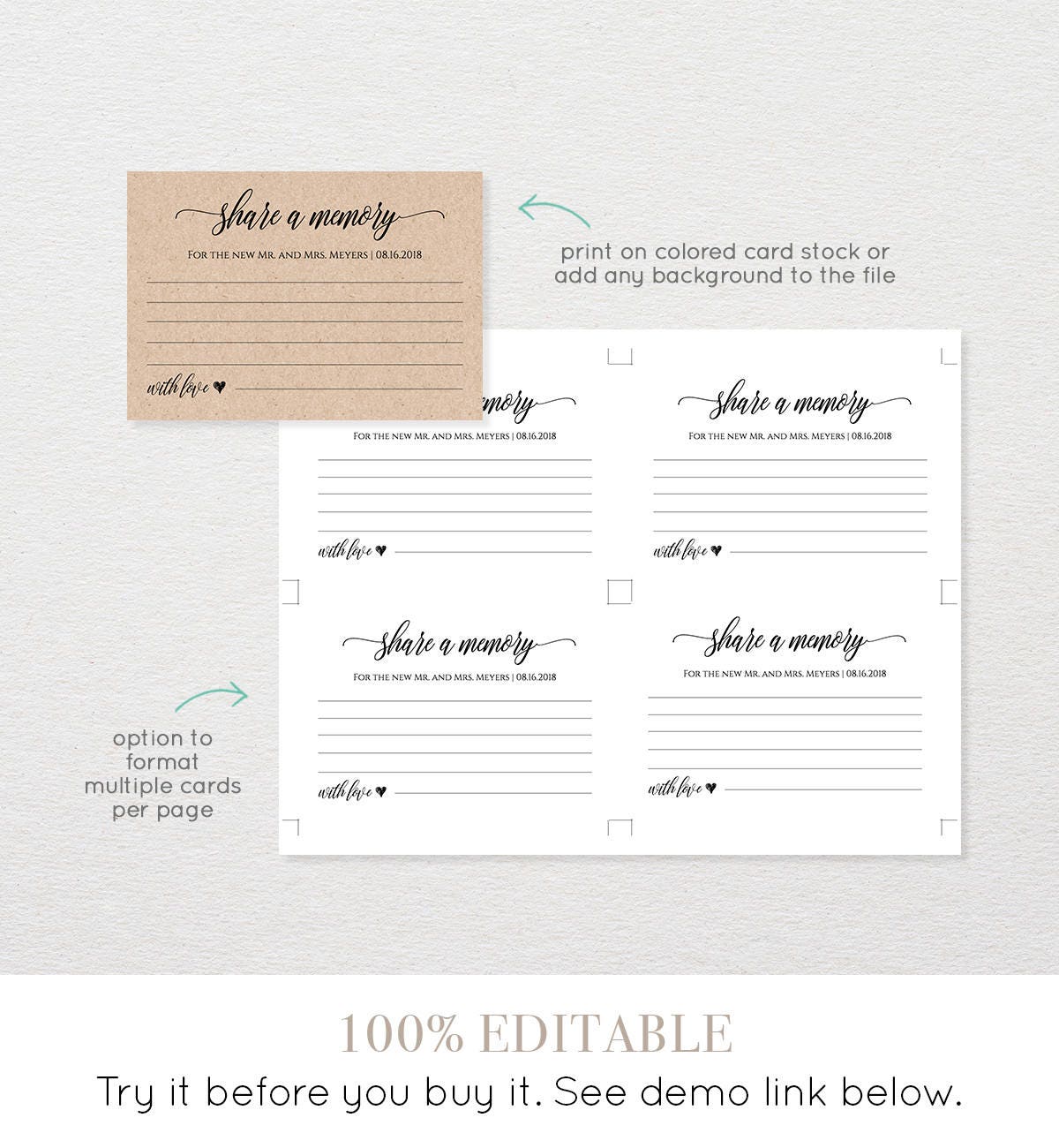 Share a Memory Printable Card, Wedding Advice Template for In In Memory Cards Templates