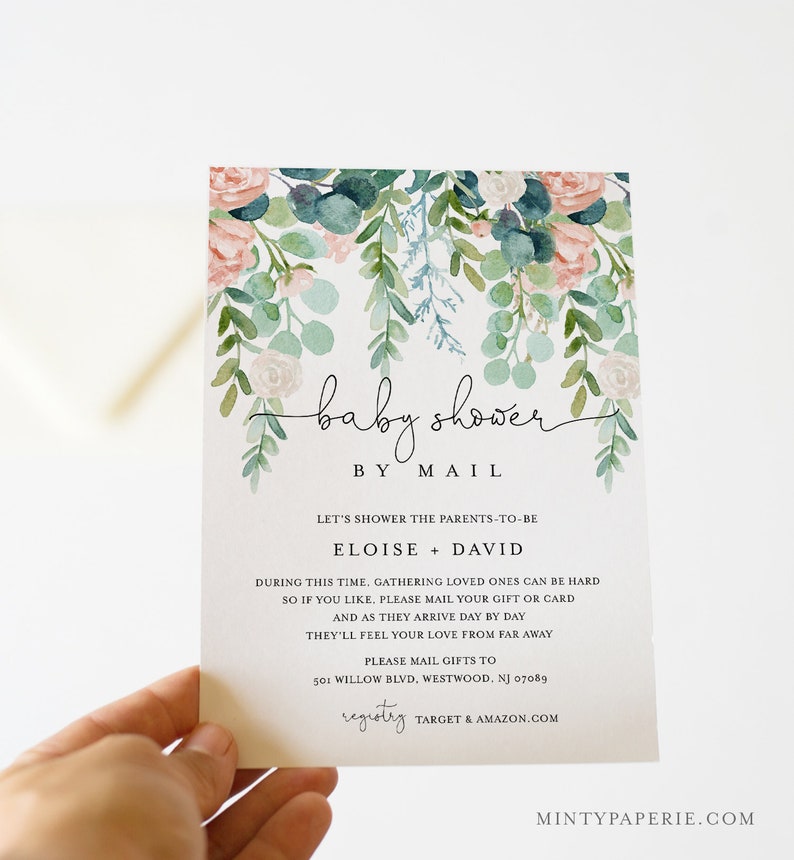 Baby Shower by Mail Template, Social Distancing Baby Shower Invite, Lush Garden, Editable Text, Instant Download, Templett #068A-149BA image 1