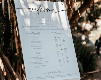 Wedding Program Sign, Wedding Icons, Minimal Modern Order of Service Poster, Editable Template, Instant, Templett 18x24, 24x36 #0032-183WP