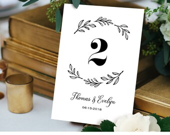 Wedding Table Number Template, Printable Table Card, Seating Card, Rustic Wreath, 100% Editable Template, DIY Wedding Reception #027-109TC