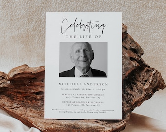 Funeral Announcement, Memorial Service Invite, Photo Funeral Evite, Celebration of Life, Editable Template, Instant, Templett #0009-102FA