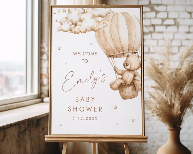 Teddy Bear Baby Shower Welcome Sign, Bearly Wait, Gender Neutral, Editable Template, Instant Download, 18x24, 24x36 #0063-371LS