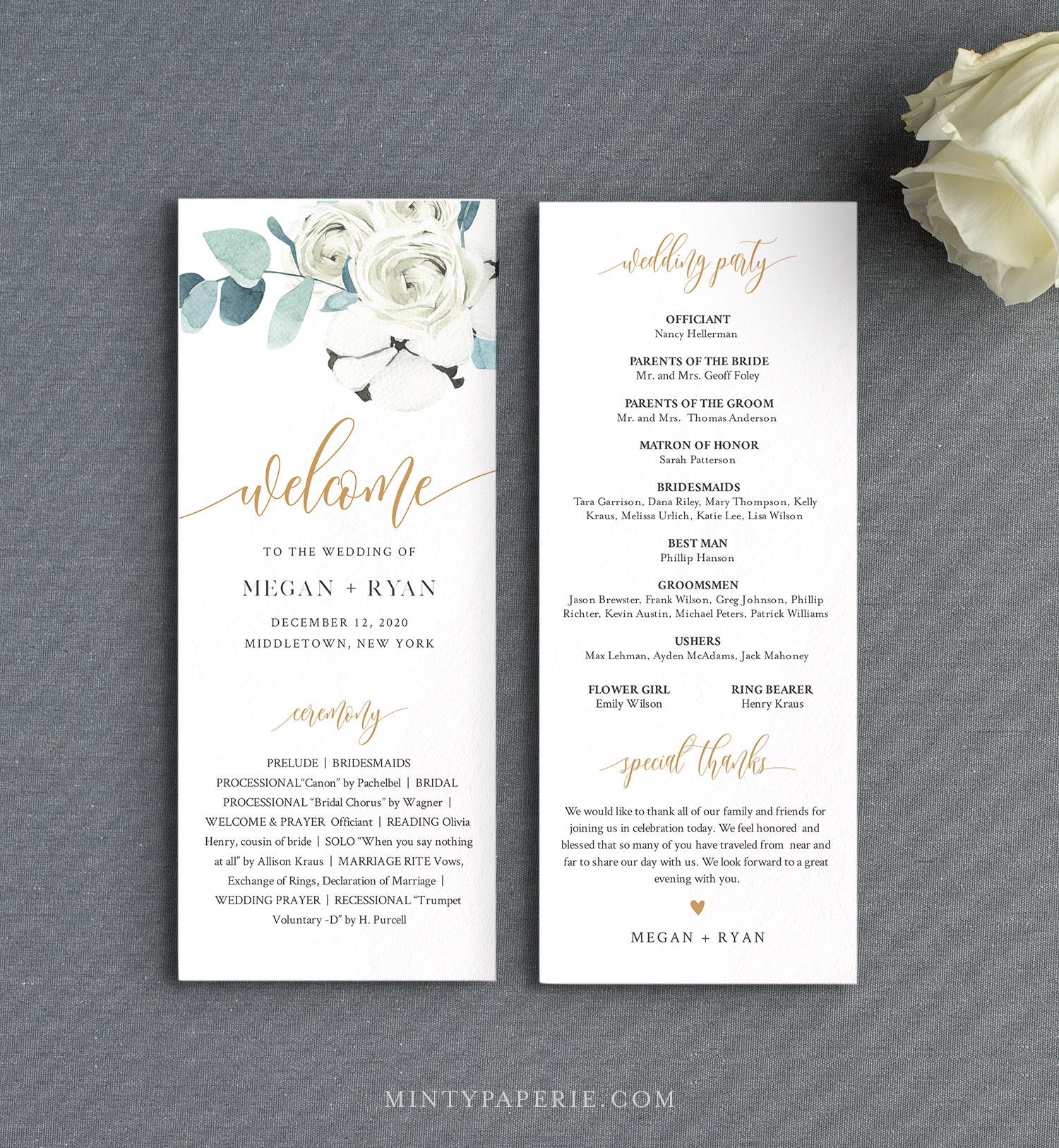 Winter Wedding Program Template Printable Order Of Service