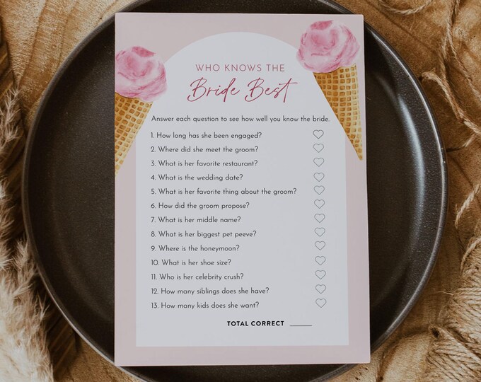 How Well Do You Know the Bride, Ice Cream Who Knows the Couple Best, Summer Bridal Shower Game, Editable Template, Instant #0035-03BRG