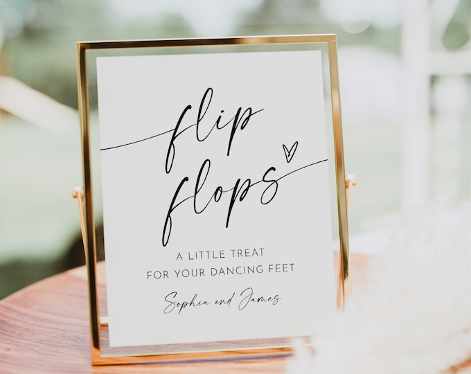 Flip Flop Sign, Wedding Dancing Feet Sign, Minimalist Dance Floor, Printable Flip Flop Favor, Instant Download, Templett, 8x10 #0034W-60S