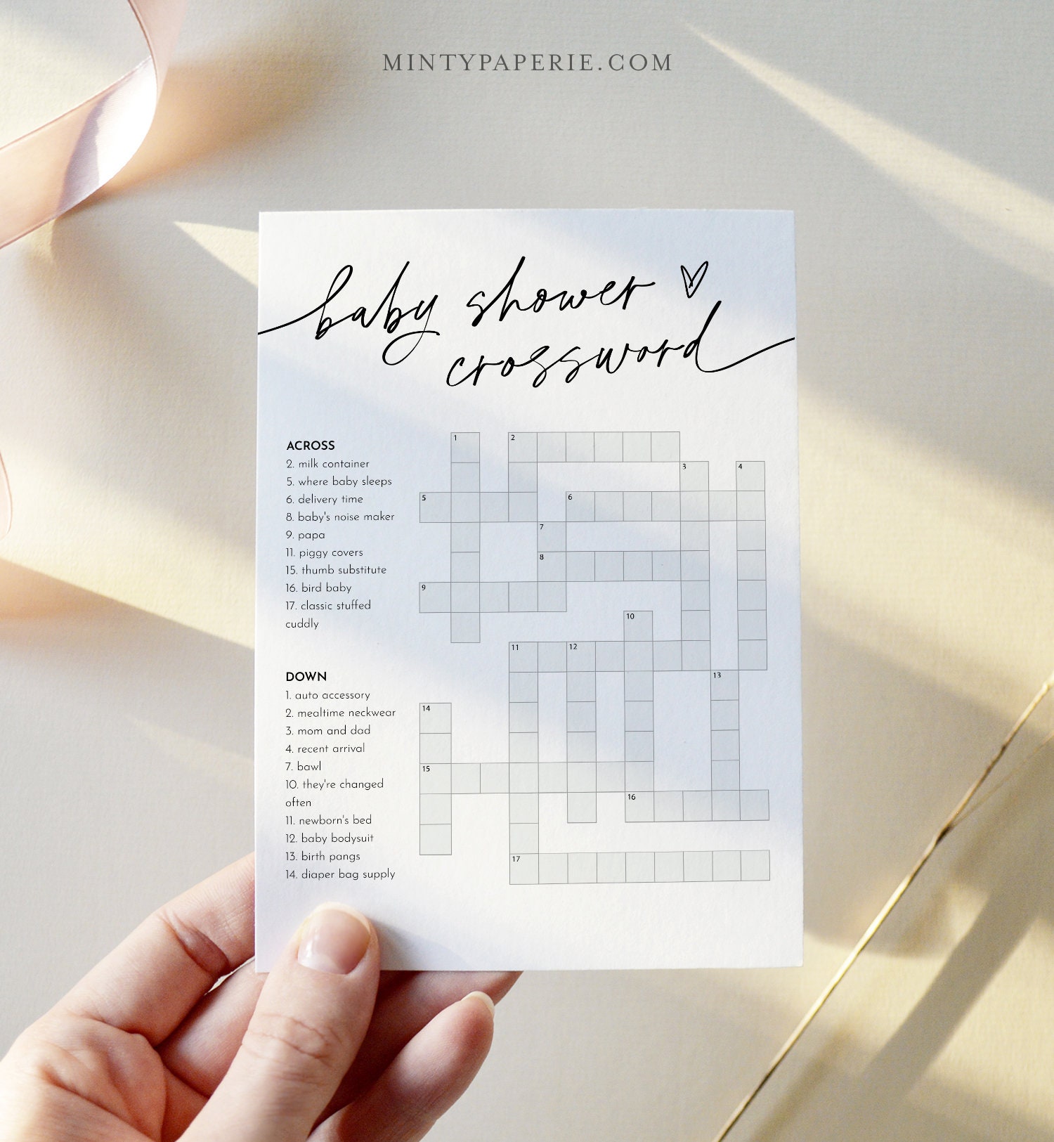 Baby Crossword Puzzle Minimalist Baby Shower Game Printable Etsy
