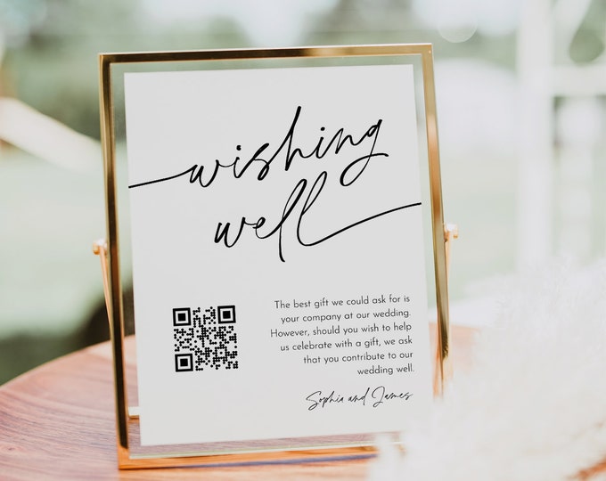 Wishing Well Sign, Honeymoon Fund Card, QR Wedding Fund Insert, Venmo Wedding Cash Gift, Editable Template, Instant, Templett #0032-50S
