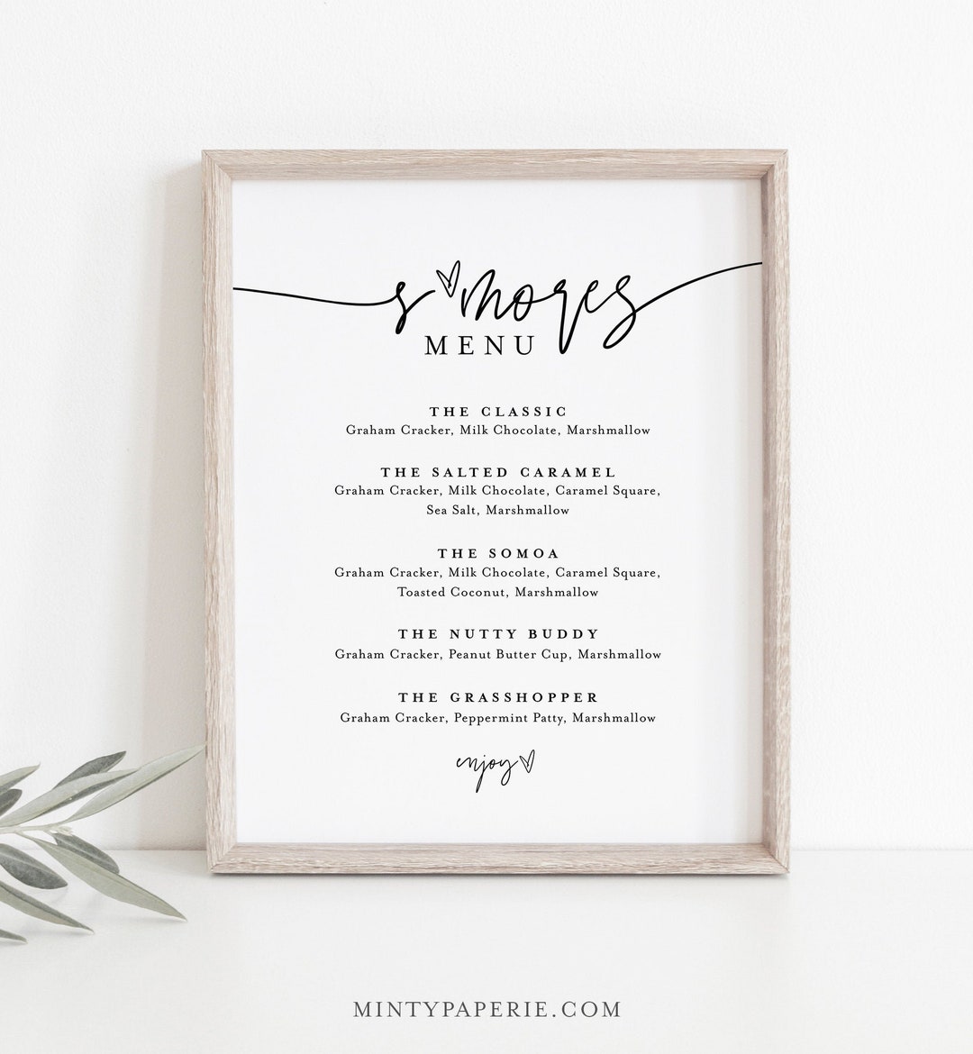 S'mores Menu, Printable Smores Bar Sign, Minimalist Wedding S'mores ...