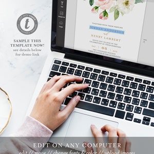 Editable Wedding Invitation Template, Printable Invite, RSVP, Details, Blush Boho Florals, Greenery and Gold, INSTANT DOWNLOAD, DiY #043D image 5