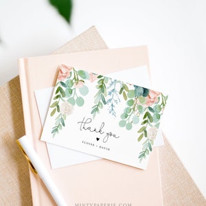 Lush Garden Thank You Card, Greenery Wedding / Bridal Shower, Editable Template, Flat and Folded, Instant Download, Templett #068A-155TYC image 3