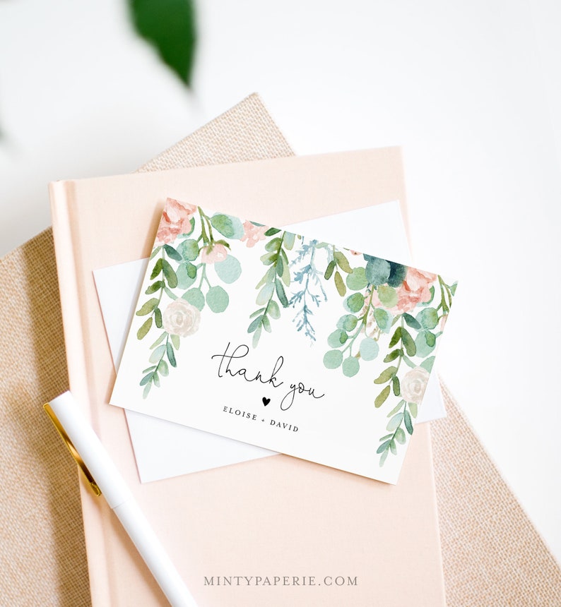 Lush Garden Thank You Card, Greenery Wedding / Bridal Shower, Editable Template, Flat and Folded, Instant Download, Templett #068A-155TYC image 3