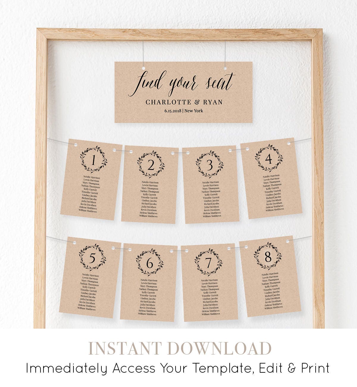 Wedding Seating Chart Template Seating Plan Table Card 100 Editable 