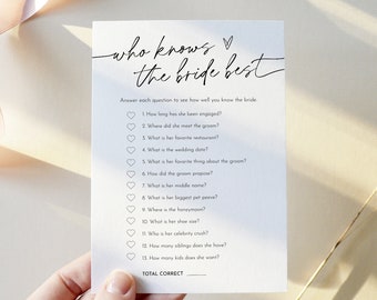 How Well Do You Know the Bride, Minimalist Who Knows the Couple Best Bridal Shower Game, Editable Template, Instant Download #0032-03BRG
