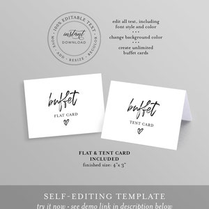 Minimalist Buffet Card Template, Food Label, Modern Wedding Buffet Printable, Instant Download, 100% Editable Text, Templett 090-108BC image 2