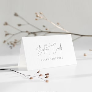 Minimalist Buffet Card Template, Food Label, Modern Wedding Buffet Printable, Instant Download, 100% Editable Text, Templett #0026-112BC