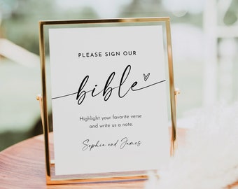 Bible Guest Book Sign, Printable Minimalist Wedding Bible, Bible Verse Guestbook, Editable Template, Instant Download, Templett #0034W-74S