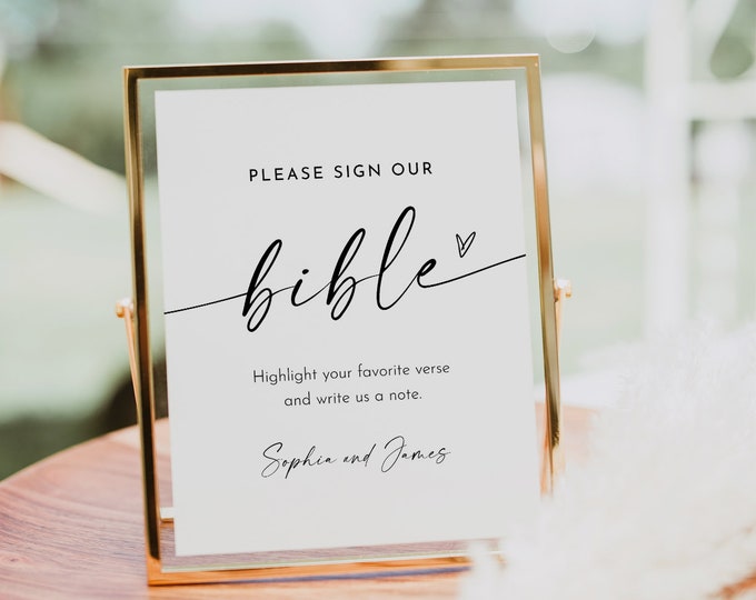 Bible Guest Book Sign, Printable Minimalist Wedding Bible, Bible Verse Guestbook, Editable Template, Instant Download, Templett #0034W-74S