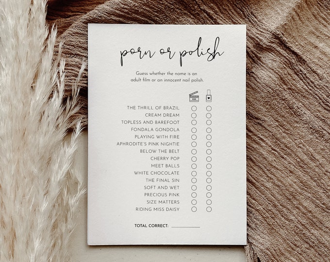 Porn or Polish Bachelorette Game, Hen Do Party Game, Dirty, Modern, Minimal, Editable Template, Instant Download, Templett, 5x7 0031-114BACH