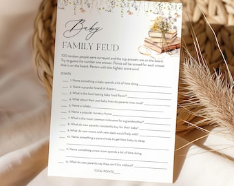 Baby Family Feud Game, New Chapter Story Book Baby Shower Game, Answers Included, Editable Template, Instant Download, Templett #0066-06BAG