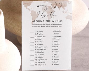 I love You Around the World, Bridal Shower Game Template, Travel Theme Couples Shower Game, Editable Template, Instant Download #0039-23BRG