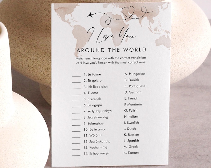 I love You Around the World, Bridal Shower Game Template, Travel Theme Couples Shower Game, Editable Template, Instant Download #0039-23BRG