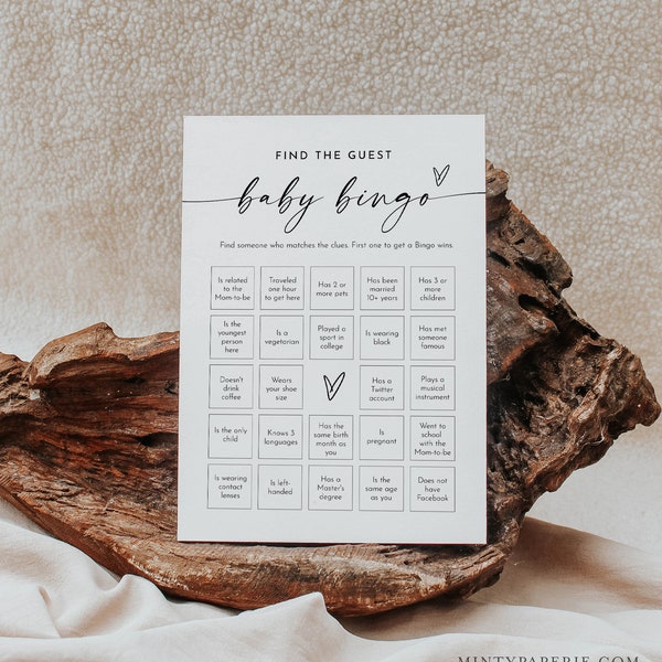 Baby Bingo Game, Find the Guest, Icebreaker, Printable Minimalist Baby Shower Game, Instant Download, Editable, Templett #0034W-31BAG