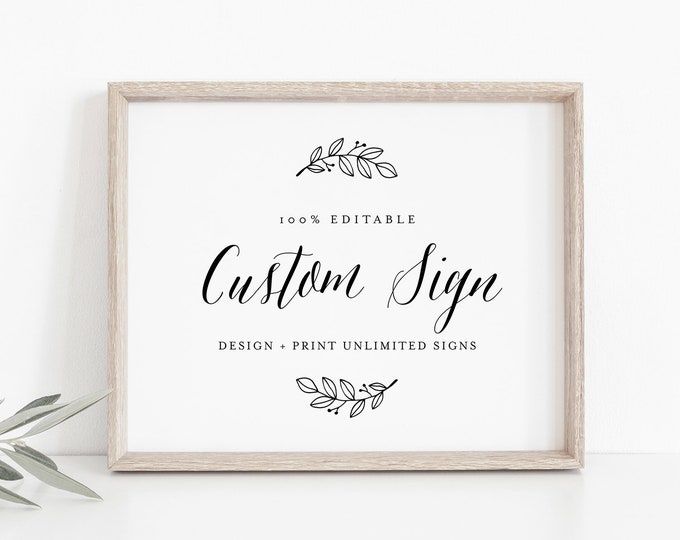 Custom Wedding Sign Template, Modern Calligraphy, Editable Bridal Shower Sign, Unlimited Signs, INSTANT DOWNLOAD, Templett, DIY #039-156CS