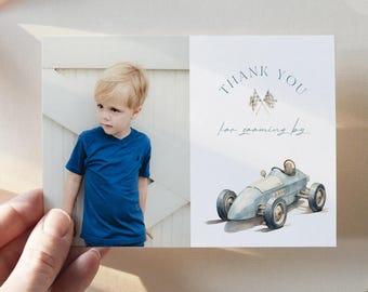 Race Car Thank You Card, Vintage Car Photo Birthday Thank You Card, 4x6 Flat, Editable Template, Instant Download, Templett #0068-245TYC