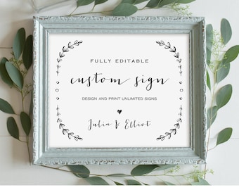 Custom Wedding Sign Template, Printable, Fully Editable, Create Unlimited Signs, Vintage Laurels, Instant Download 5x7 & 8x10 #031-103CS