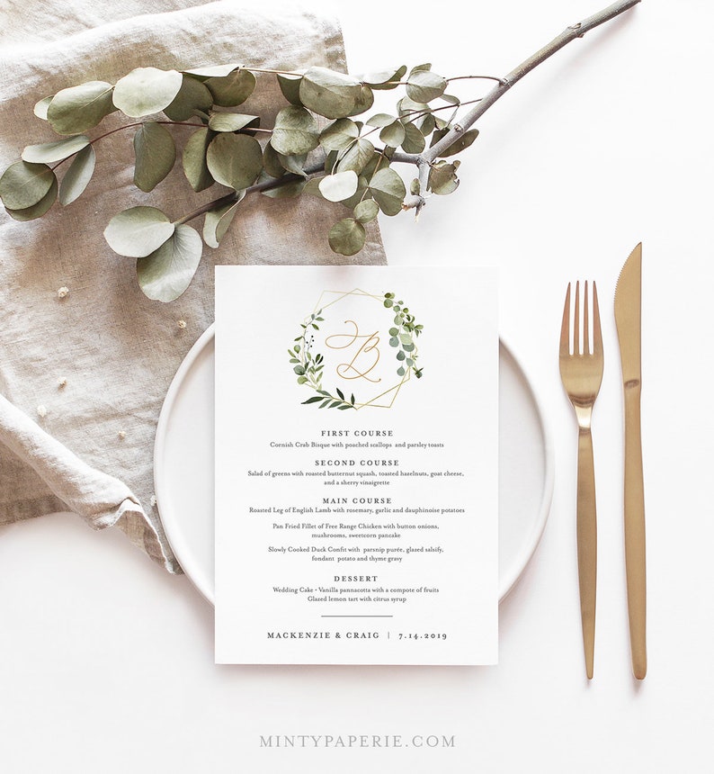 Wedding Greenery Monogram Templett Wedding Menu Template INSTANT DOWNLOAD Printable Dinner Menu Card 100/% Editable Text DIY #056-127WM