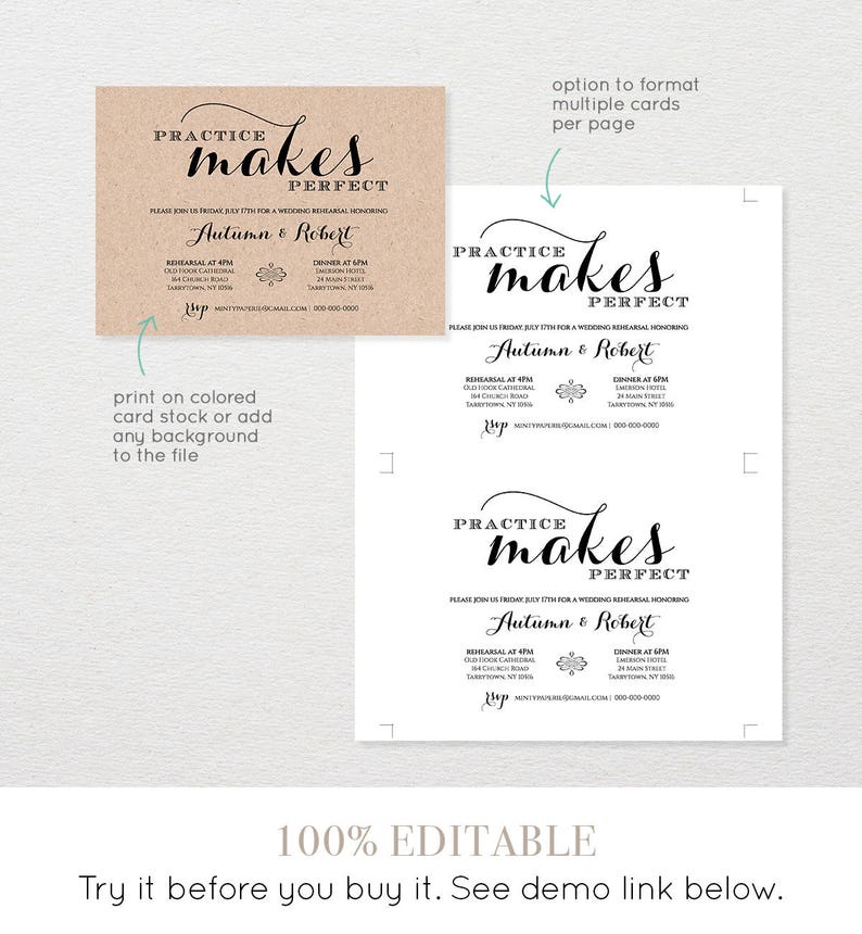 Wedding Rehearsal Dinner Invitation Template, INSTANT DOWNLOAD, Printable Wedding Rehearsal Invite, Fully Editable Template Digital 201RD image 2