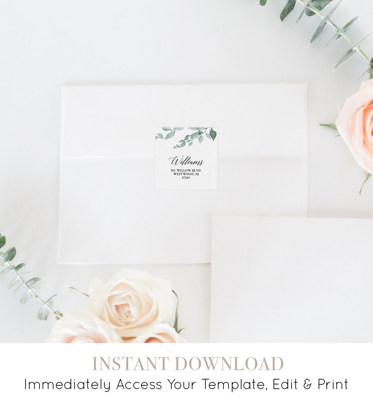 Envelope Label Template, Printable Return Address Sticker, Wedding Favor Tag Printable, INSTANT ...
