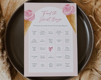 Vind het gastbingospel, ijsvrijgezellenfeestbingo, sociaal spel, afdrukbare, bewerkbare sjabloon, direct downloaden, Templett #0035-02BRG