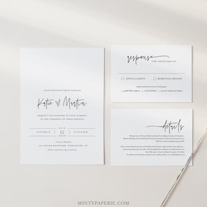 Minimalist Wedding Invitation Set, Simple, Modern, Basic Wedding Invite, RSVP, Detail, Editable Template, Instant Download, Templett #0009A