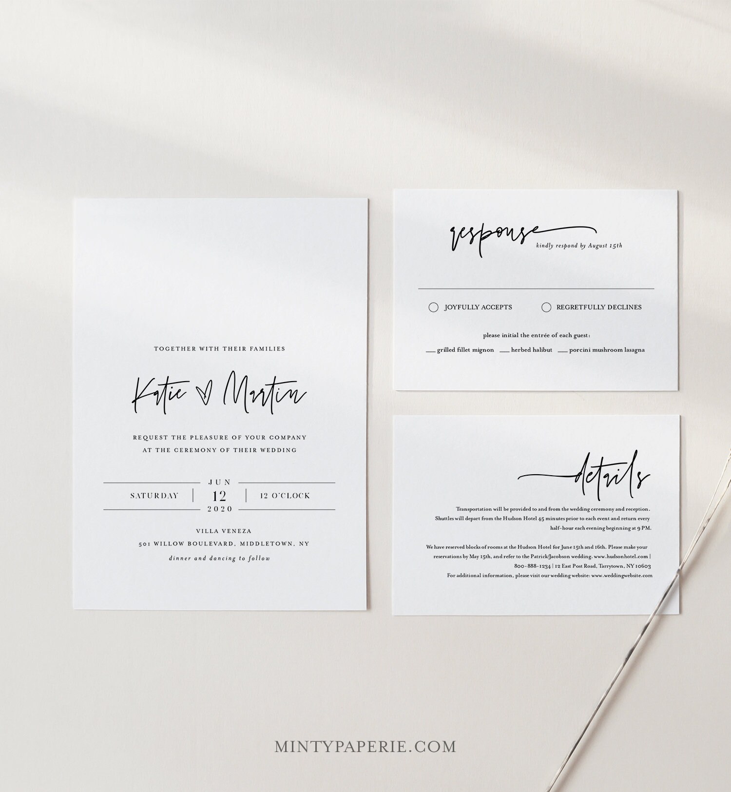 Minimalist Wedding Invitation Set, Simple, Modern, Basic