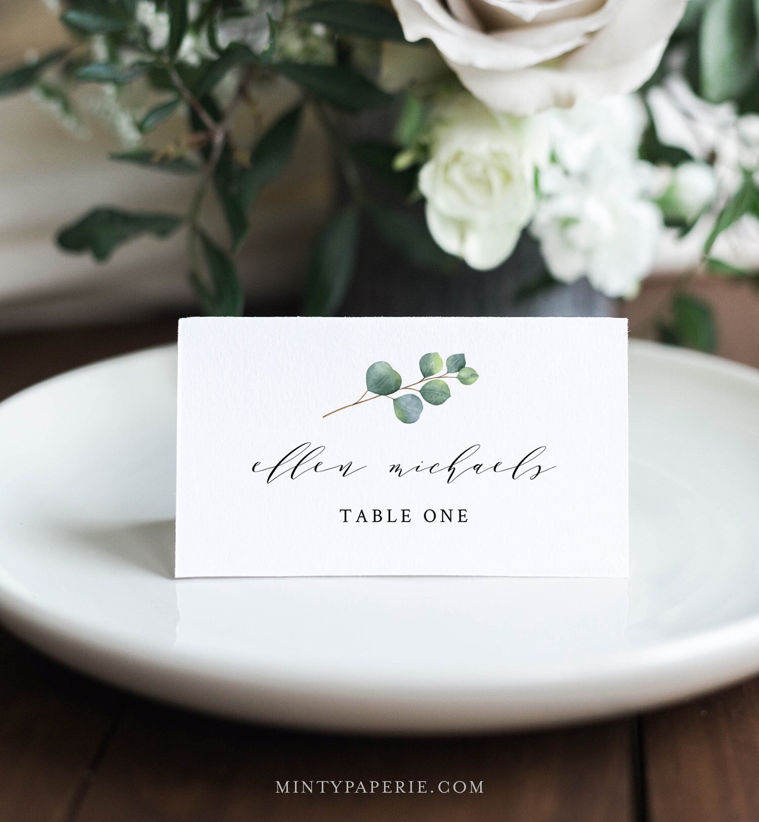 Eucalyptus Place Card Template, INSTANT DOWNLOAD, Printable Wedding Escort  Card, Name Card, Greenery Seating Card, 22% Editable #22-22PC Within Table Place Card Template Free Download