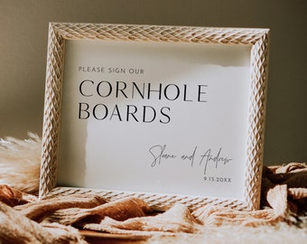 Modern Cornhole Board Guestbook Sign, Sign Our Cornhole, Editable Template, Guest Book Alternative, Wedding Table Sign, Templett #0026B-37S