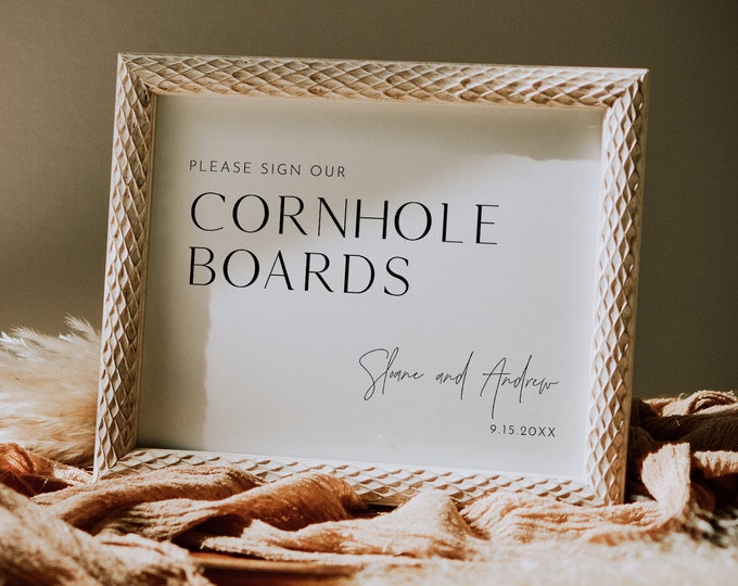 Modern Cornhole Board Guestbook Sign, Sign Our Cornhole, Editable Template, Guest Book Alternative, Wedding Table Sign, Templett #0026B-37S